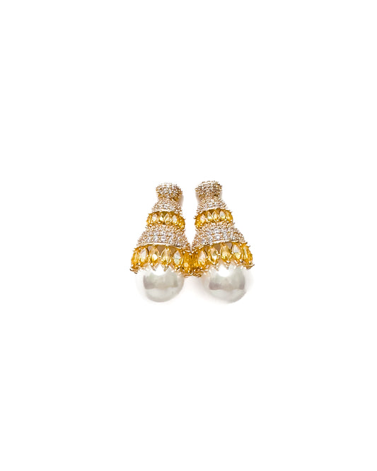 WHITE BEJEWELLED PEARL STUDS