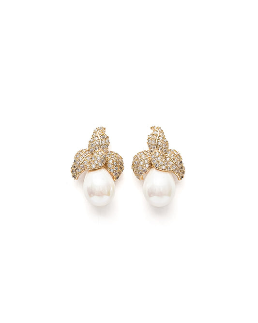 PAVE SET PEARL STUDS