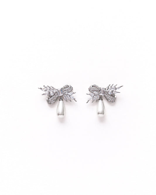 EMBELLISHED BOW PEARL DROP EARRINGS